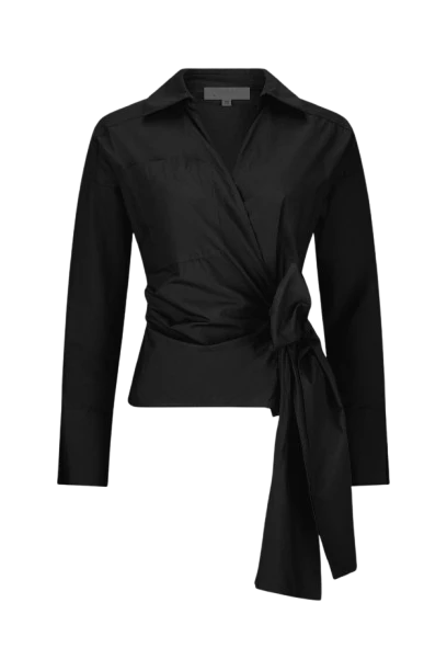 Tilda Cotton Poplin Wrap Shirt Black