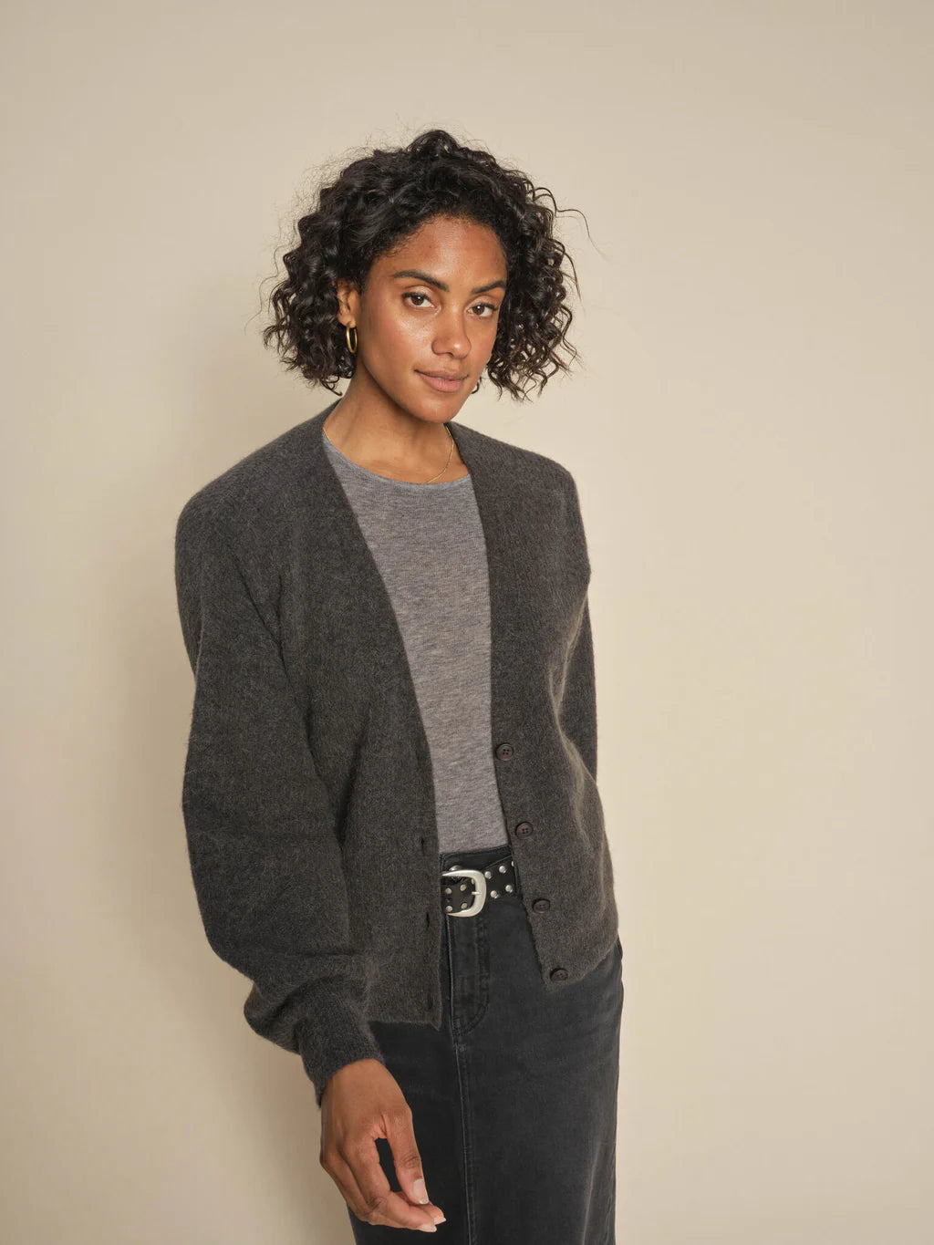 Thora V Neck Knit Cardigan Phanthom