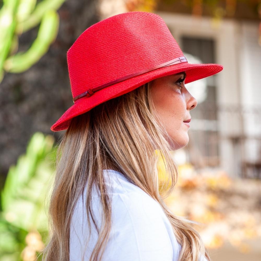 Borsalino Hat Leather Strap Red