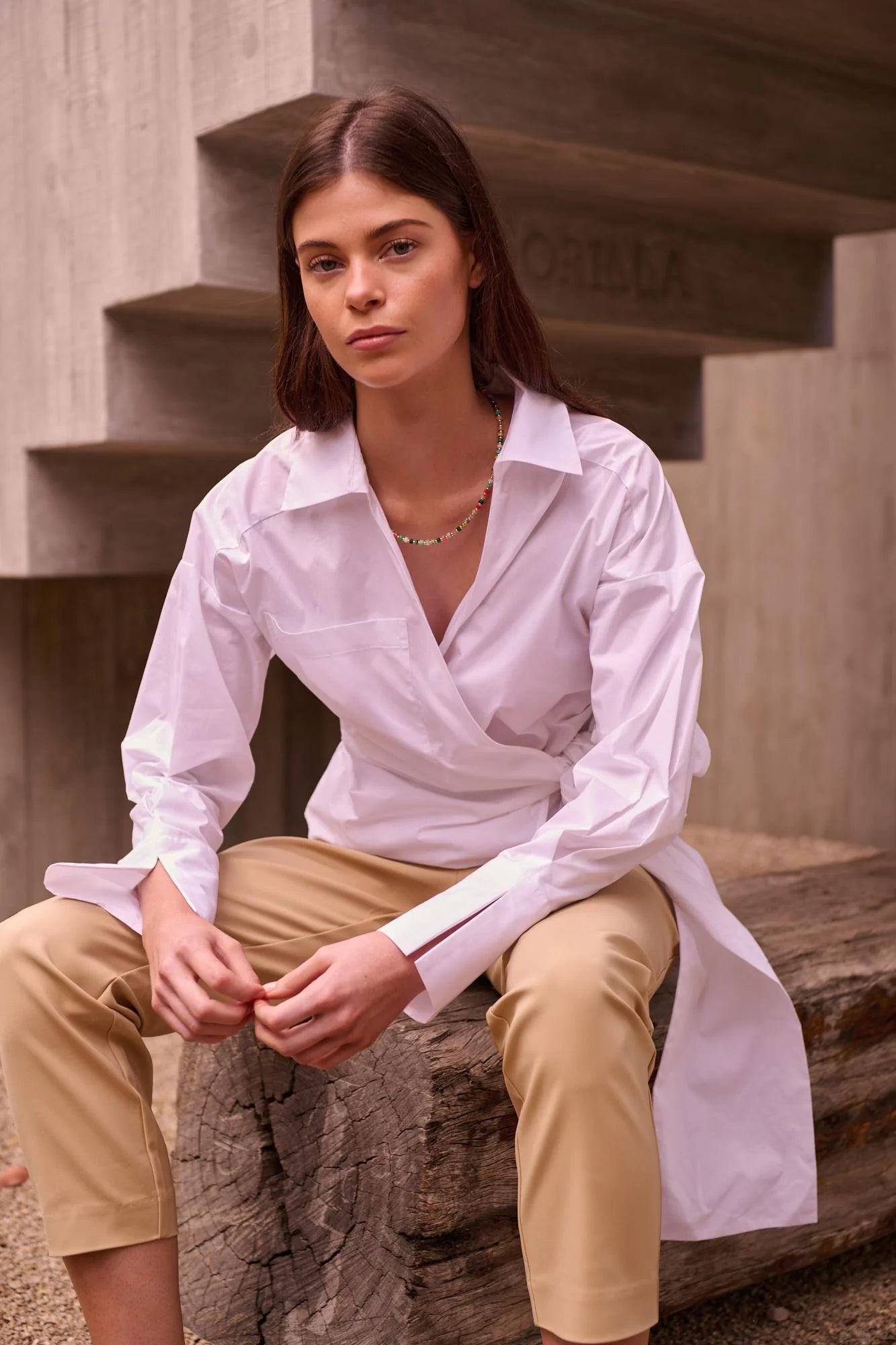 Tilda Cotton Poplin Wrap Shirt White