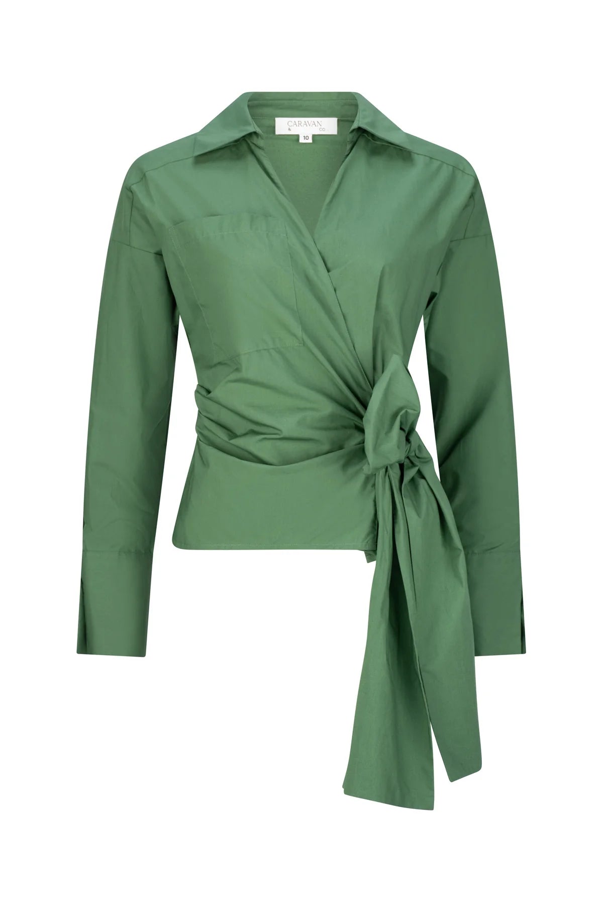 Tilda Cotton Poplin Wrap Shirt Moss