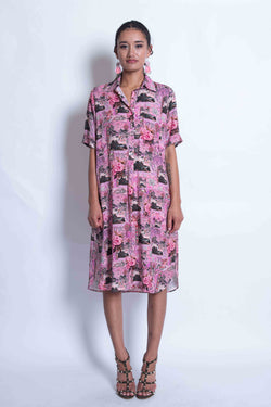 Pink Tropics Shirt Dress