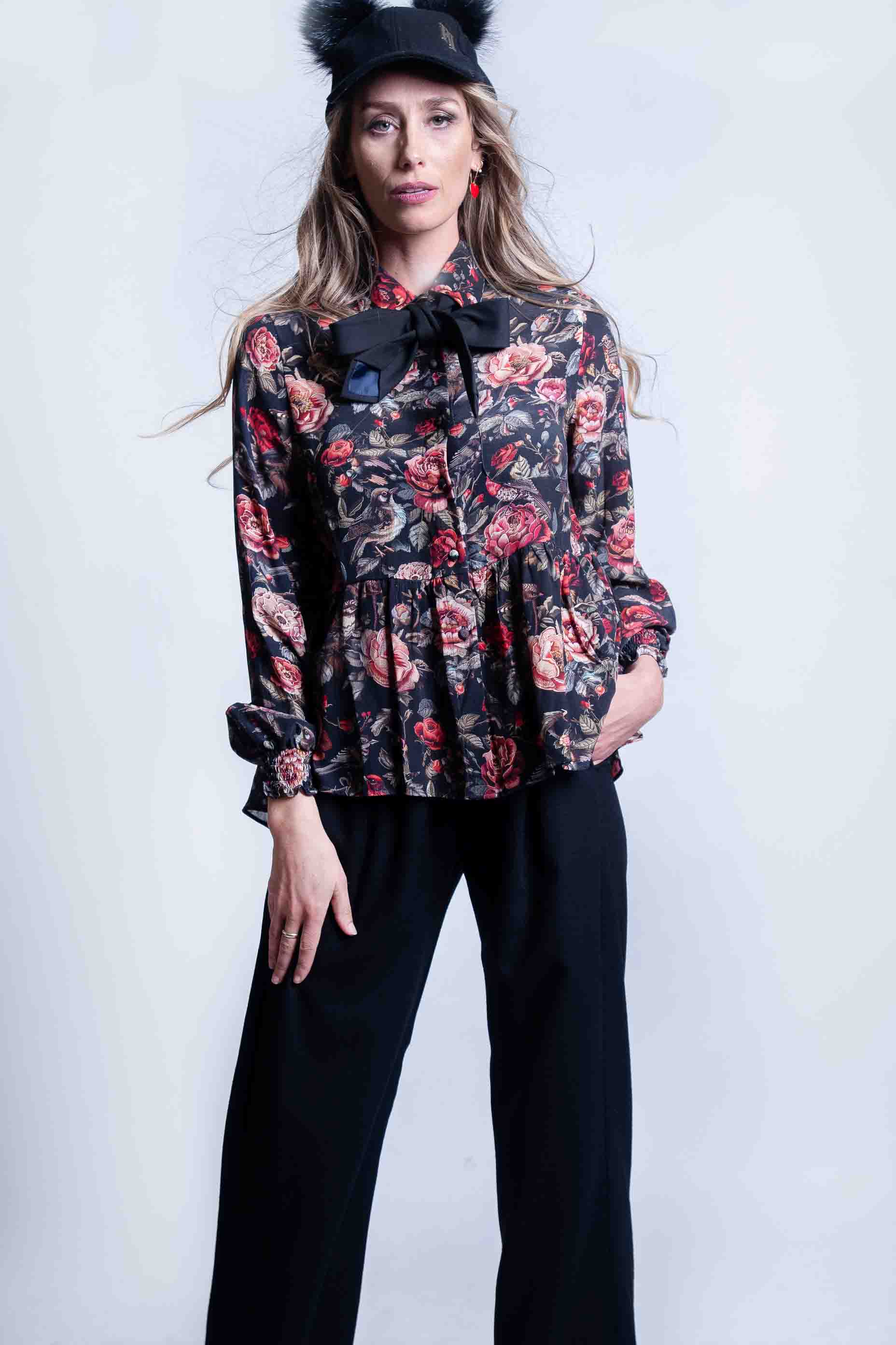 Rose Print Frill Blouse