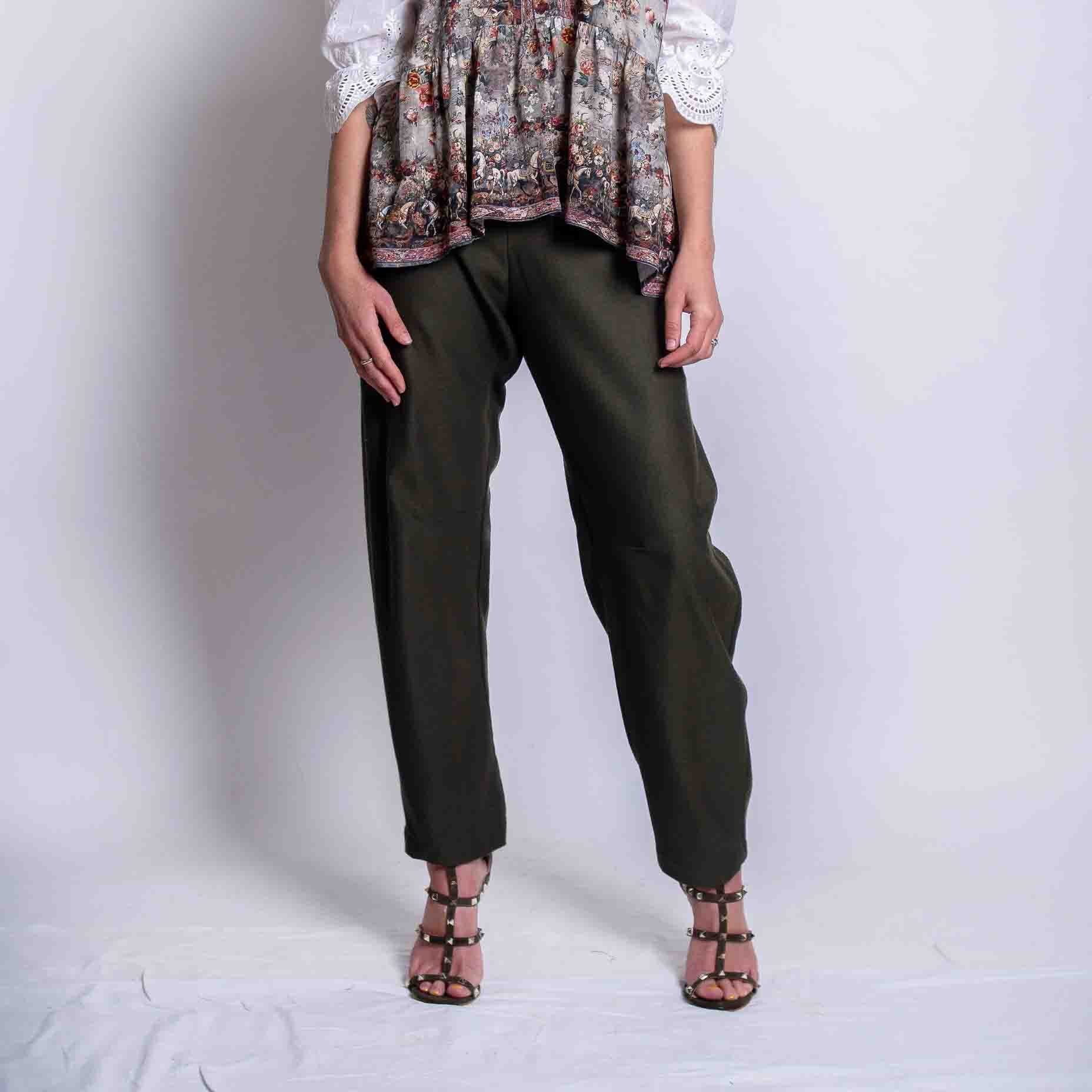 Khaki Shaped Trousers Viscose Tencel Spandex