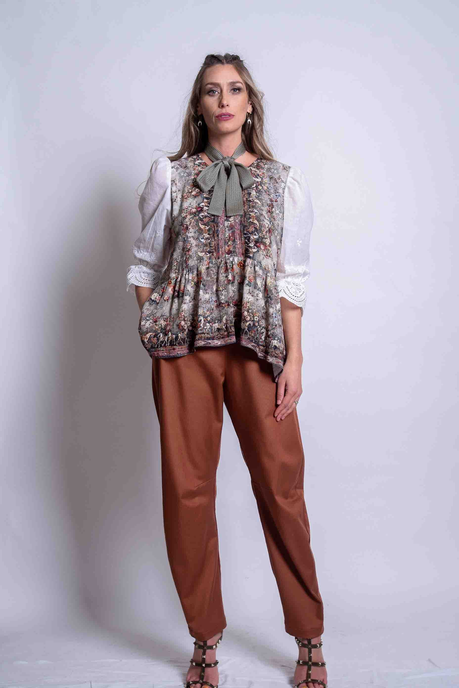 Rust Shaped Trousers Viscose Tencel Spandex